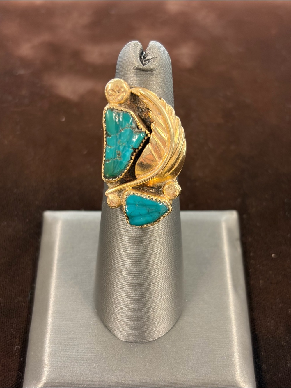 14K Gold Turquoise Statement Ring by Faye Eustis